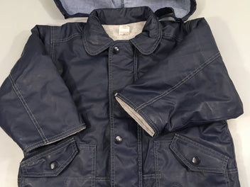 Veste à capuche amovible bleu marine, déperlante, doublée polar gris clair