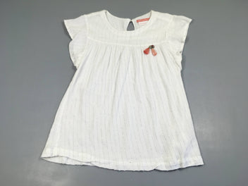 Etat neuf-Blouse blanche texturée lignée fil argenté 2 floches