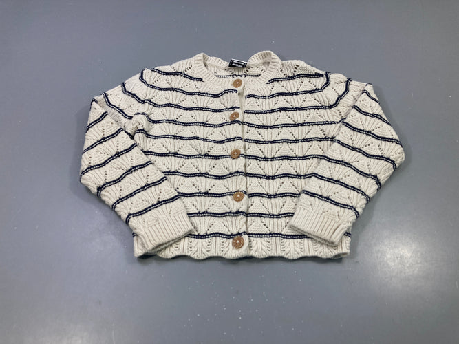 Gilet écru rayures bleu marine boutons bois, moins cher chez Petit Kiwi