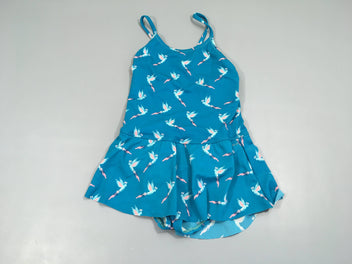 Maillot bleu effet jupette Oiseaux roses Taille estimée