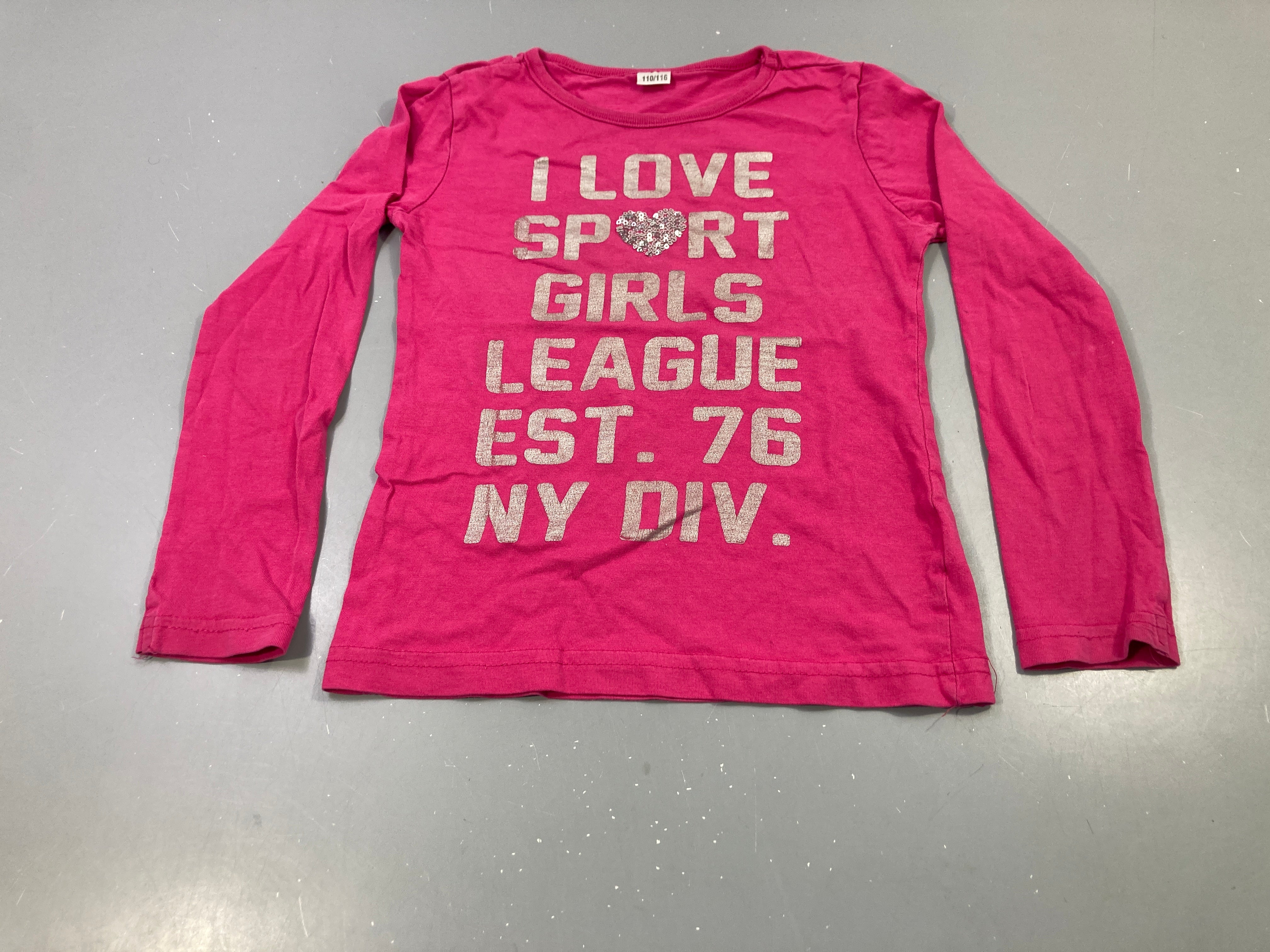 T-shirt m.l fuchsia texte I Love Sport Girls League sequins