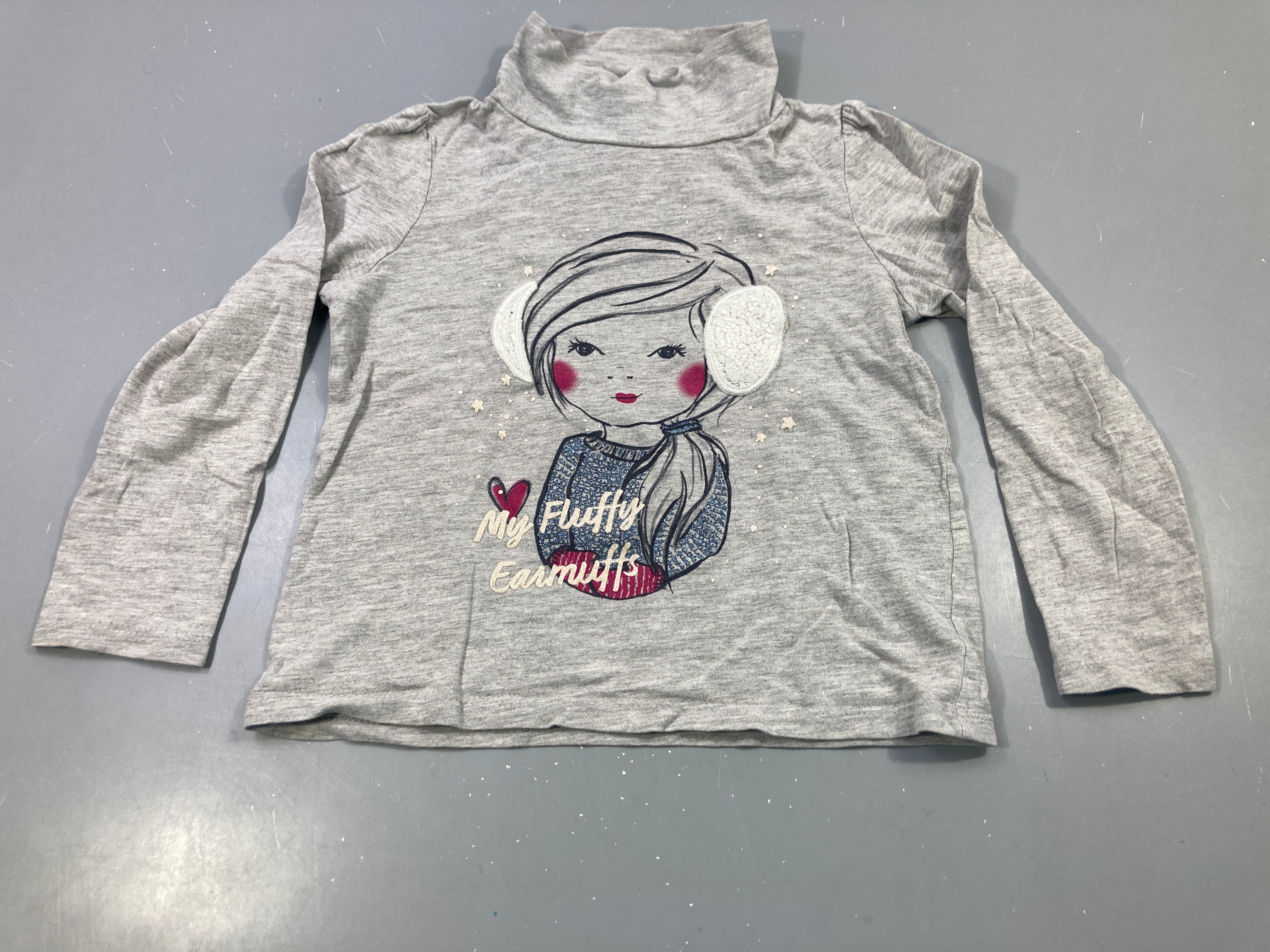 T-shirt m.l gris chiné col roulé fillette cache-oreilles brodé