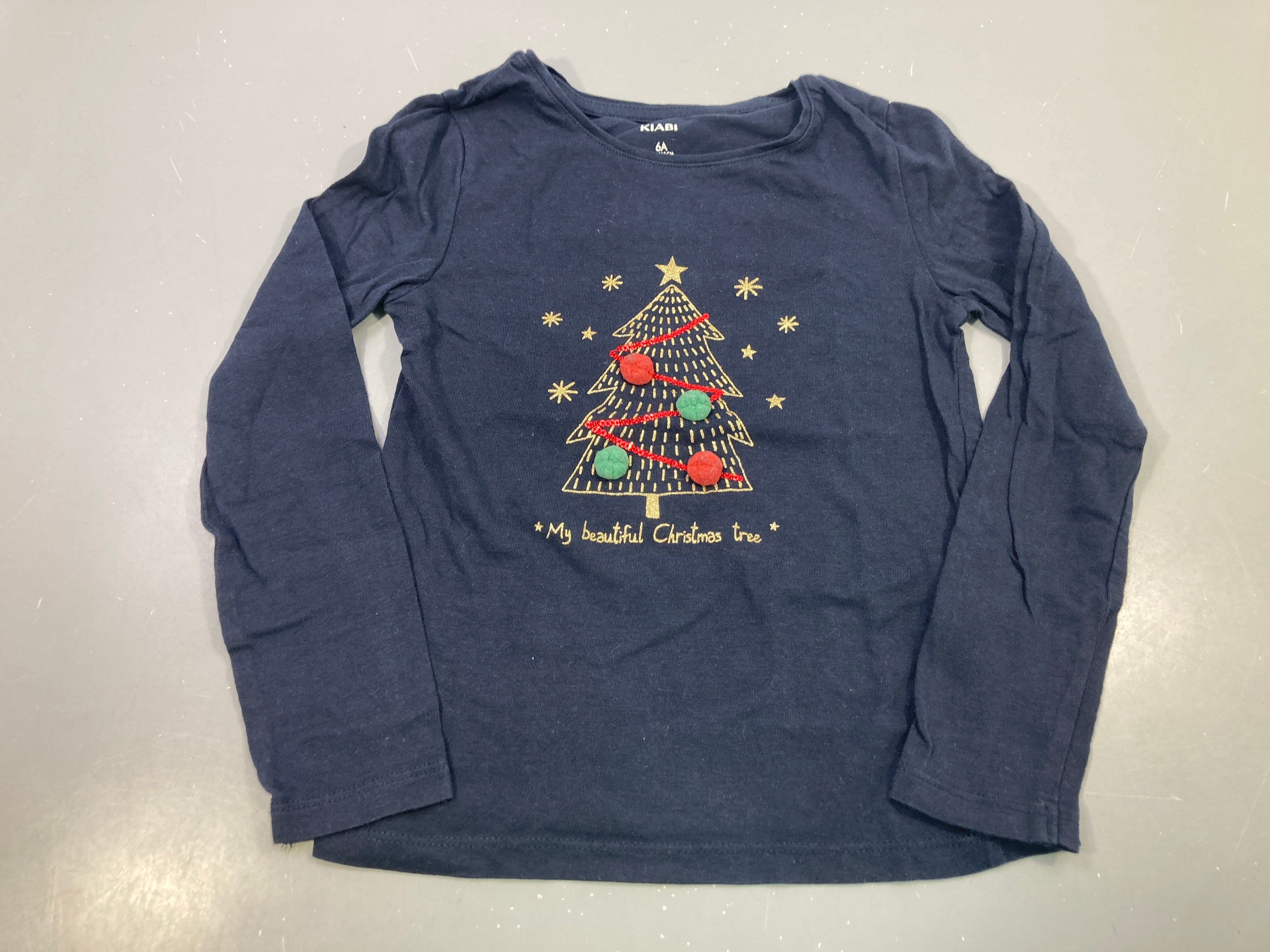 T-shirt m.l bleu marine sapin de Noël pompons