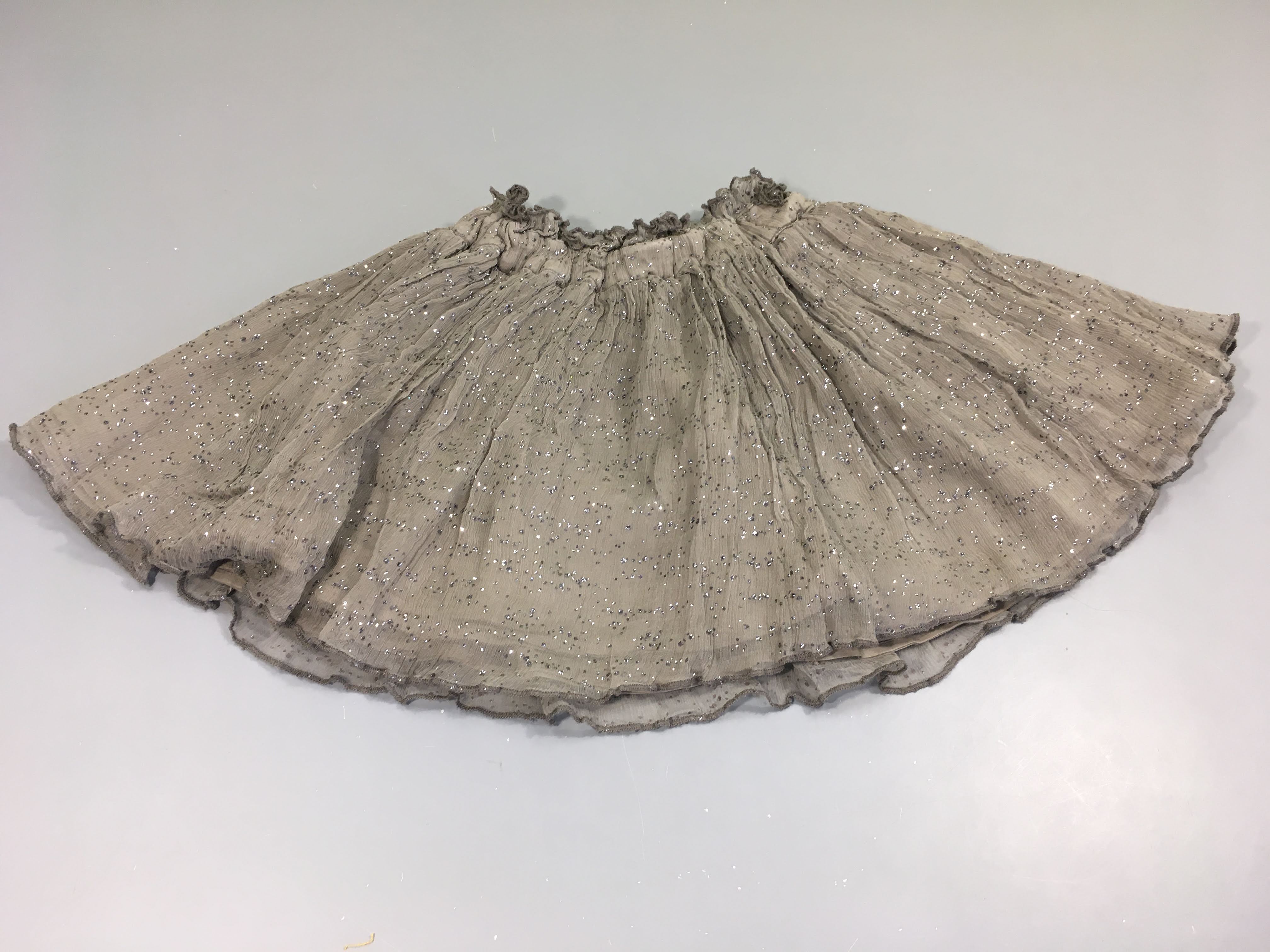 Jupe taupe voile pois argentés doublée