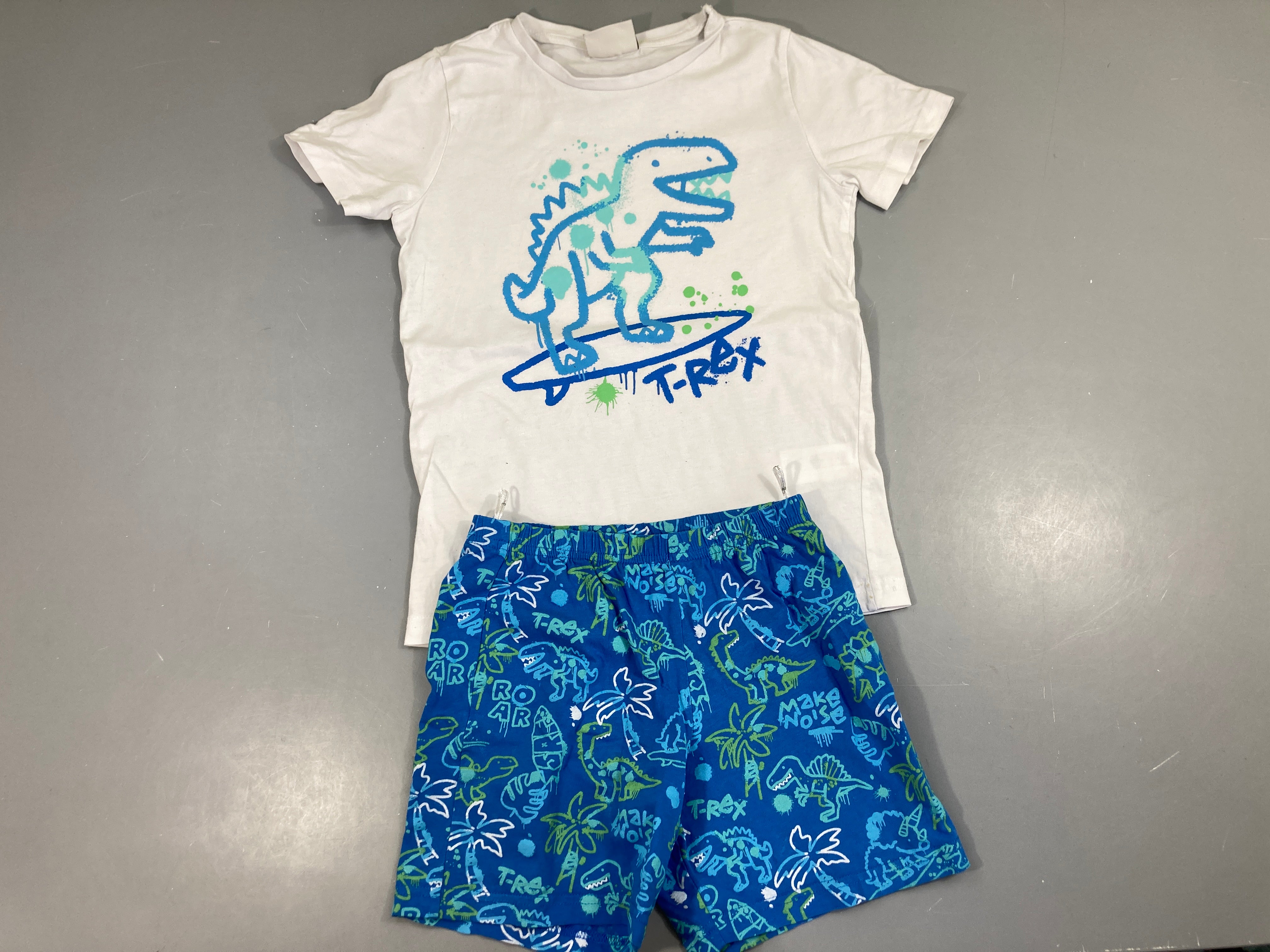 Pyjashort 2pcs jersey blanc-bleu Dino