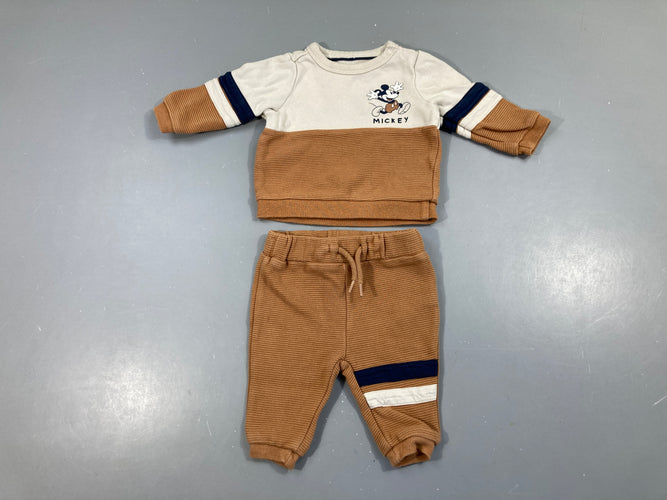 Sweat Mickey beige-brun +Pantalon, moins cher chez Petit Kiwi
