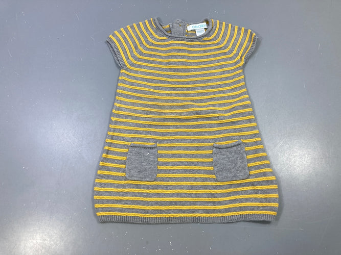 Robe pull m.c grise rayée jaune, poches, moins cher chez Petit Kiwi