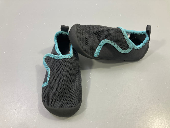 Chaussons souples gym noir mesh, bord turquoise, 25, moins cher chez Petit Kiwi