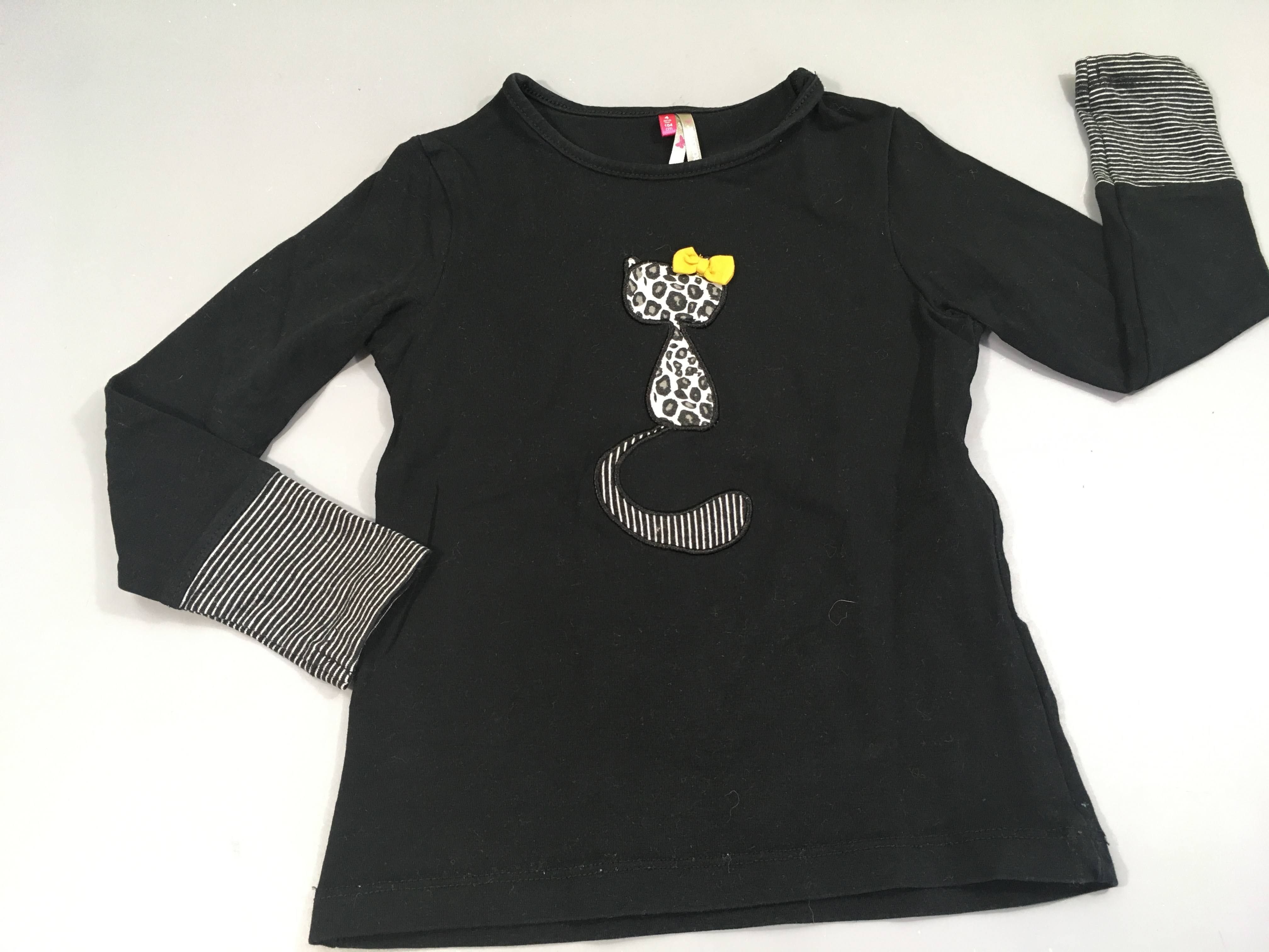 T-shirt m.l noir chat texturé