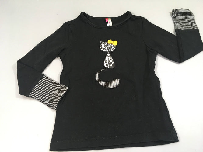 T-shirt m.l noir chat texturé, moins cher chez Petit Kiwi