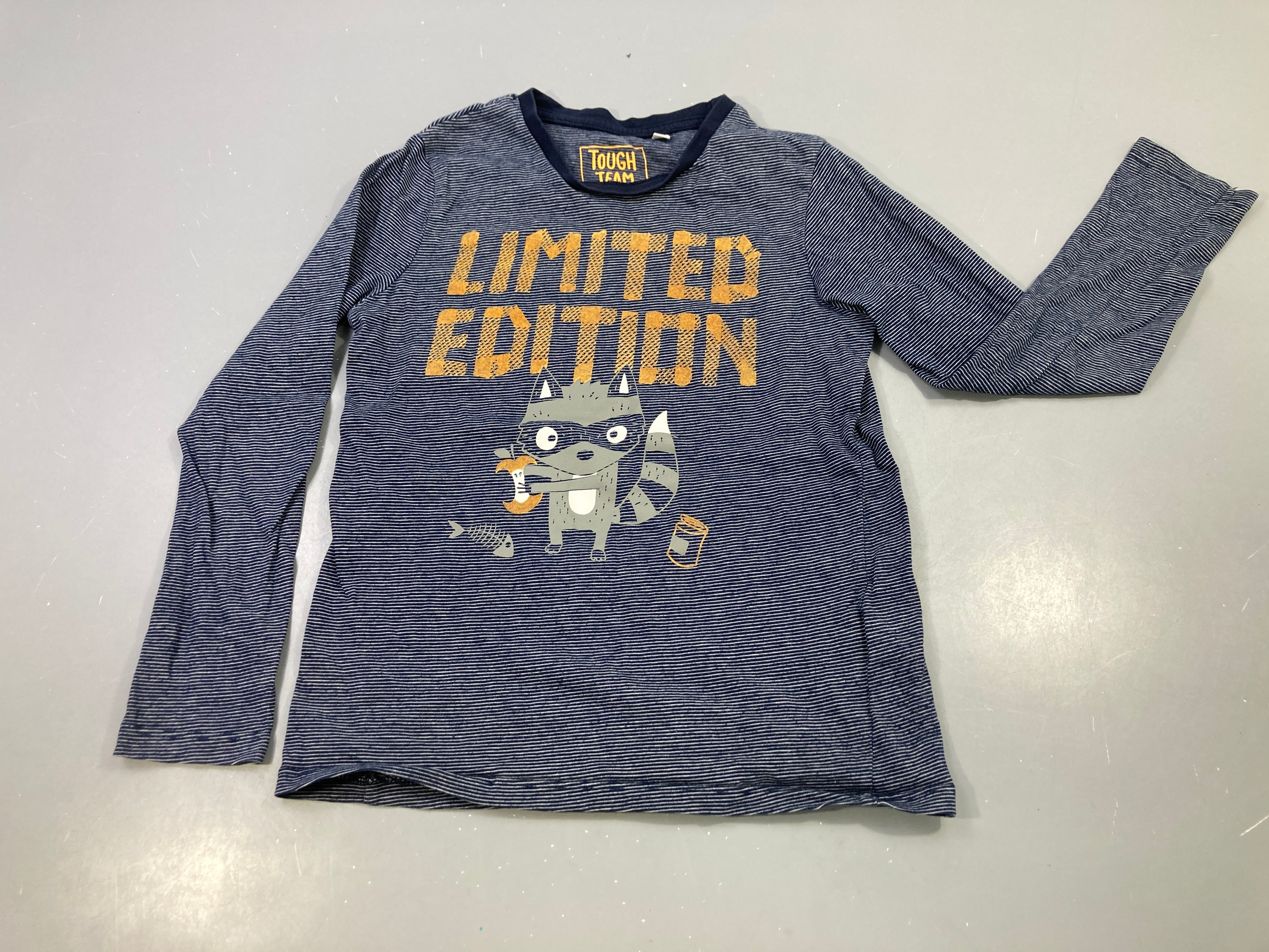 T-shirt m.l rayé marine, raton laveur 'Limited Edition', Tough Team