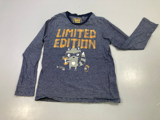 T-shirt m.l rayé marine, raton laveur 'Limited Edition', Tough Team, moins cher chez Petit Kiwi