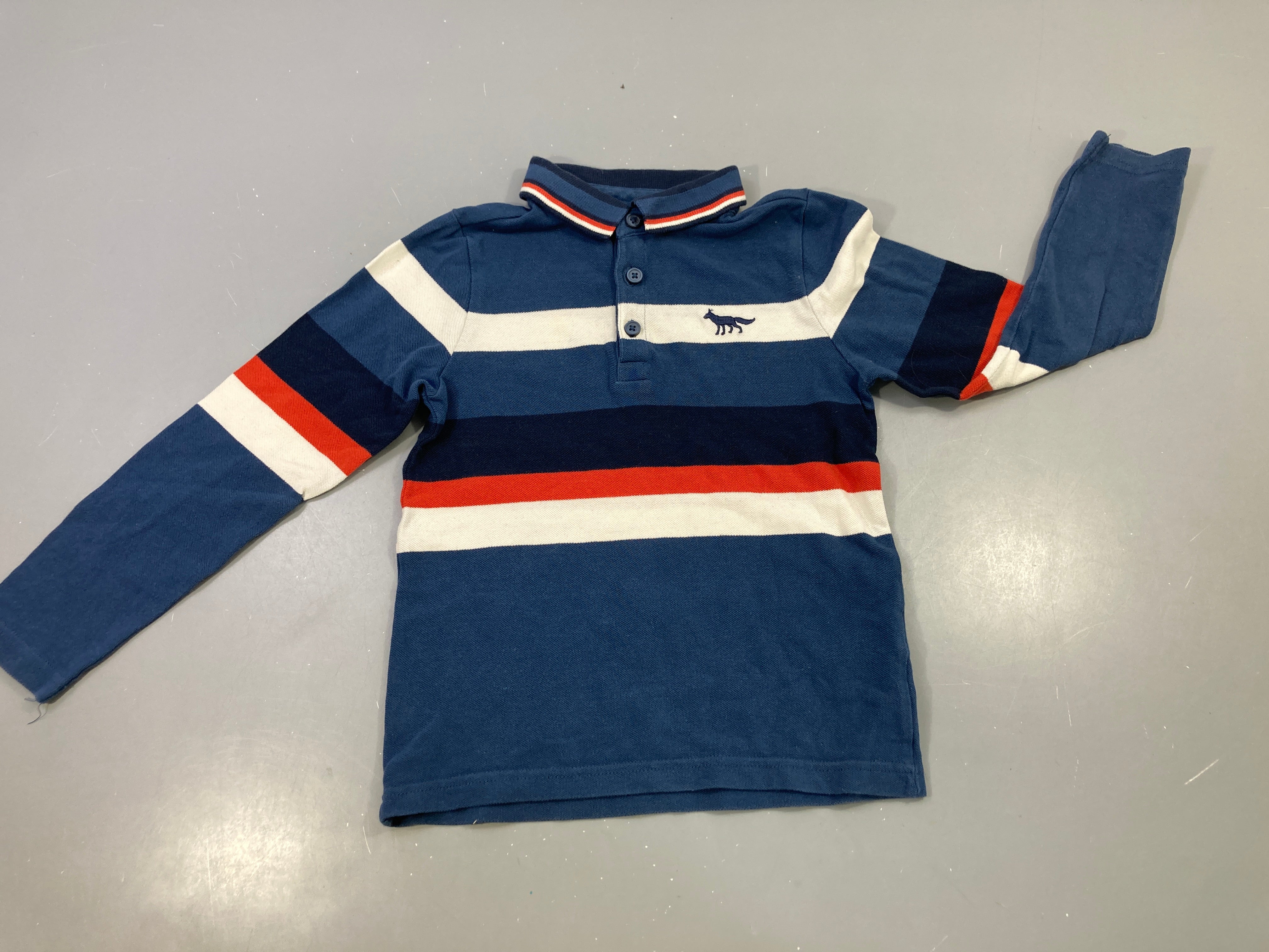 Polo m.l rayé bleu/orange, renard brodé