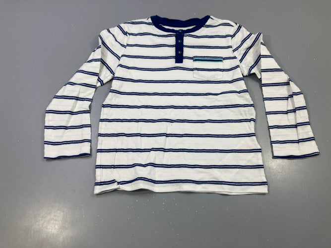 T-shirt m.l texturé rayé blanc/marine, poche poitrine, moins cher chez Petit Kiwi