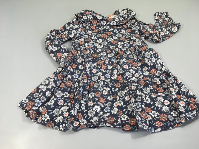 Robe m.l bleue fleurie blanc-orangé, moins cher chez Petit Kiwi