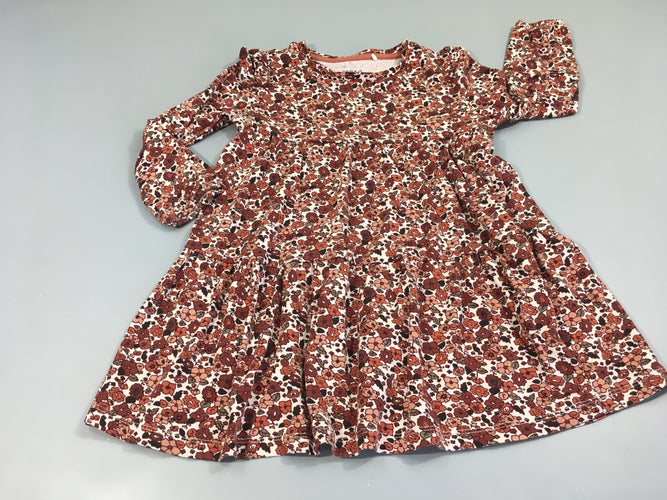 Robe m.l jersey blanche fleurie brun, moins cher chez Petit Kiwi