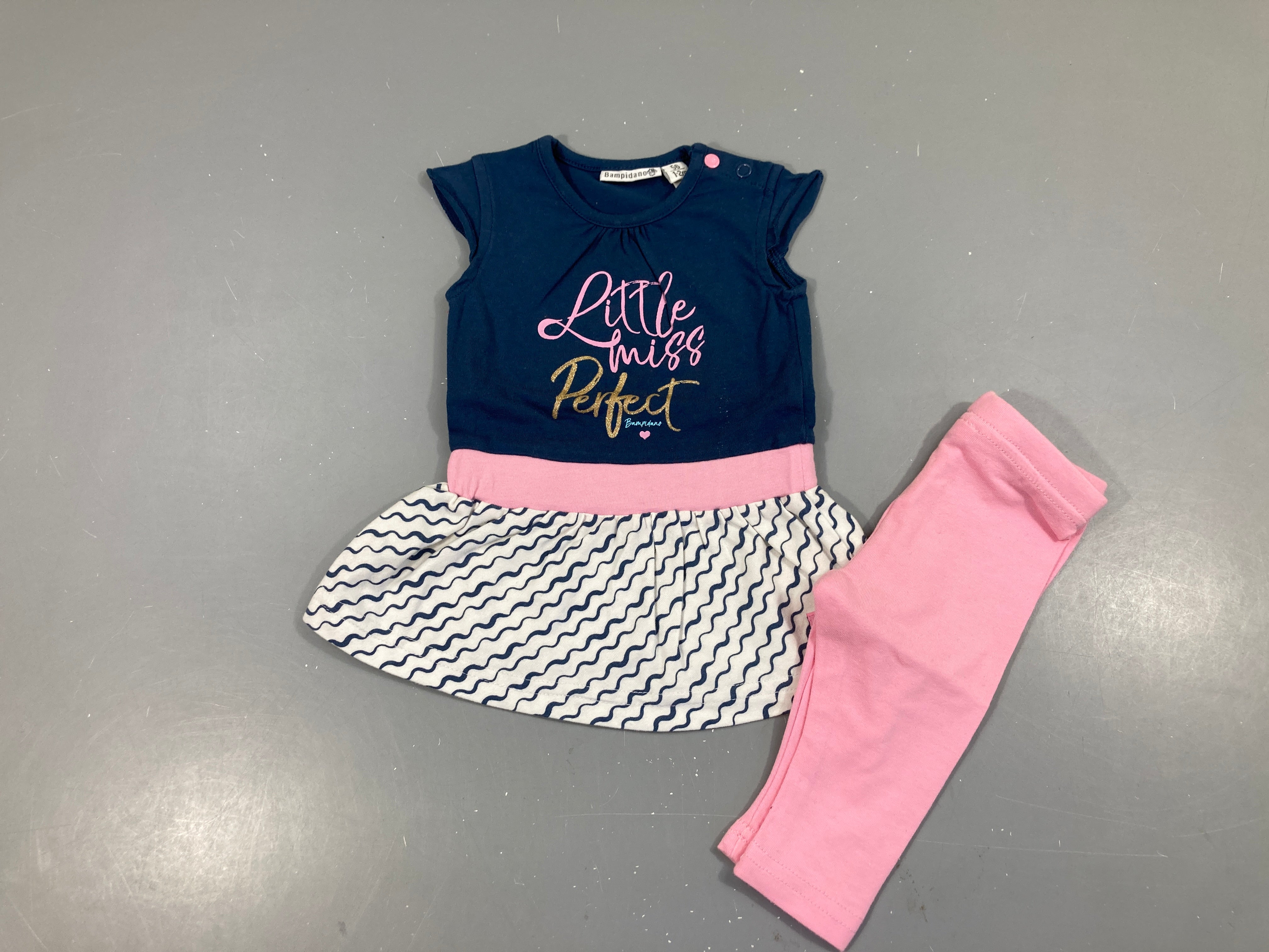 Tunique m.c jersey bleu/rose + Legging rose, légèrement bouloché