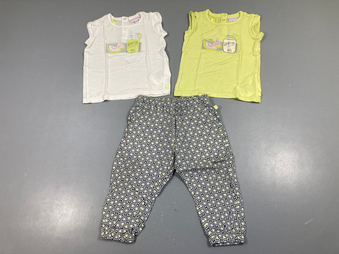 2 T-shirt m.c blanc/jaune + Pantalon fluide, moins cher chez Petit Kiwi