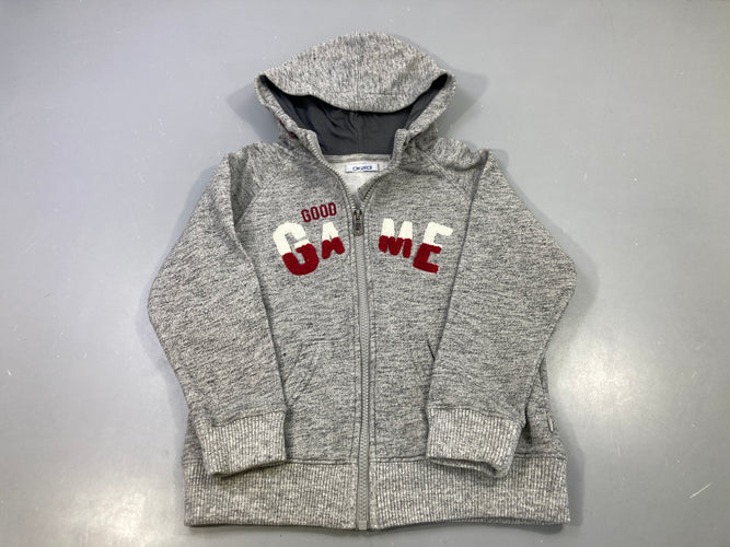 Sweat zippé capuche gris chiné, 'Good Game' brodé, moins cher chez Petit Kiwi