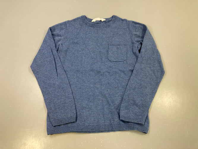 Pull bleu chiné, poche poitrine, moins cher chez Petit Kiwi