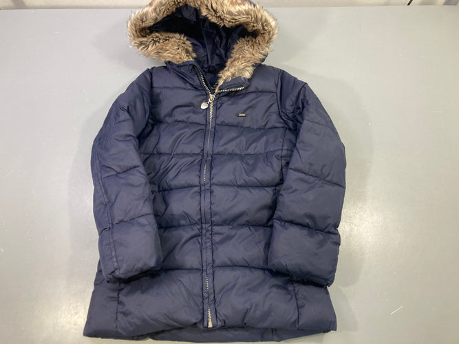 Manteau zippé bleu marine capuche fourrure synthétique, moins cher chez Petit Kiwi