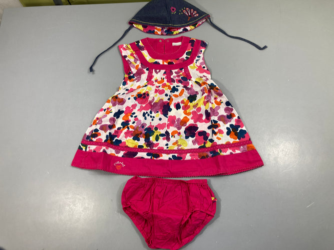 Robe s.m + culotte + chapeau rose fleurs, moins cher chez Petit Kiwi