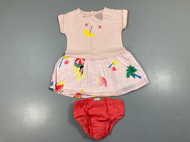 Robe m.c jersey rose bas coton + culotte, moins cher chez Petit Kiwi