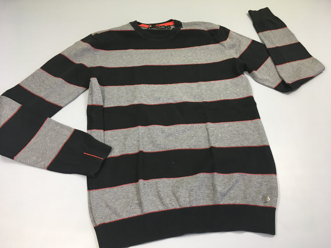 Pull rayé gris-noir, moins cher chez Petit Kiwi