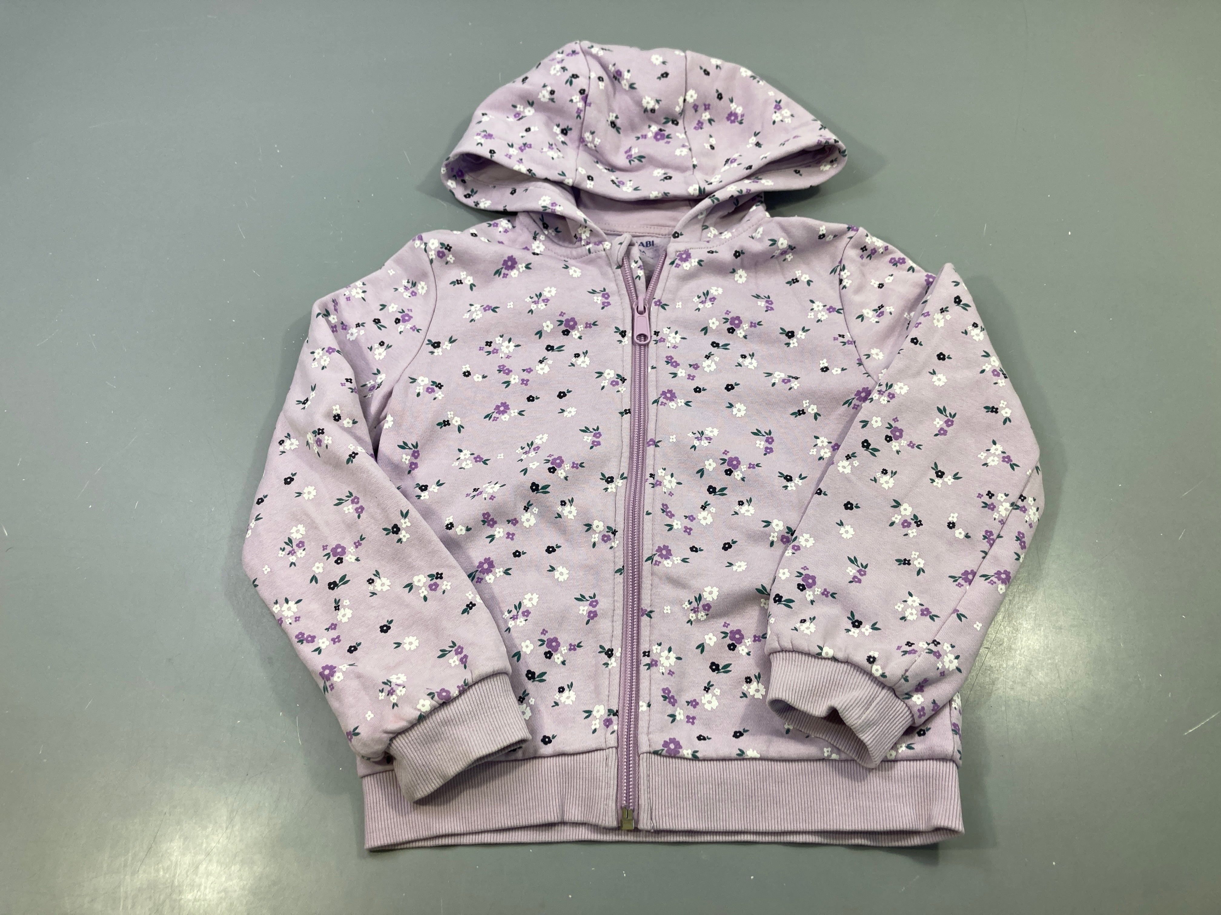 Sweat zippé capuche mauve fleuri