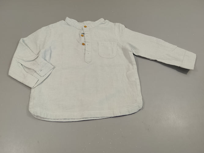 Chemise m.l rayé bleu clair, blanc , col mao, moins cher chez Petit Kiwi