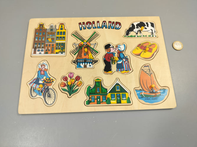 Puzzle en  bois  Hollande (moulins, tulipes,...), moins cher chez Petit Kiwi