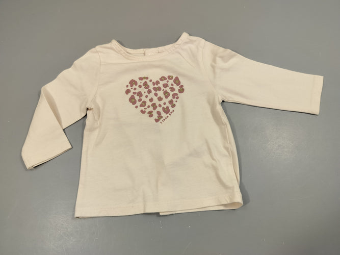 T-shirt m.l blanc motif coeur en relief 100% coton bio, moins cher chez Petit Kiwi