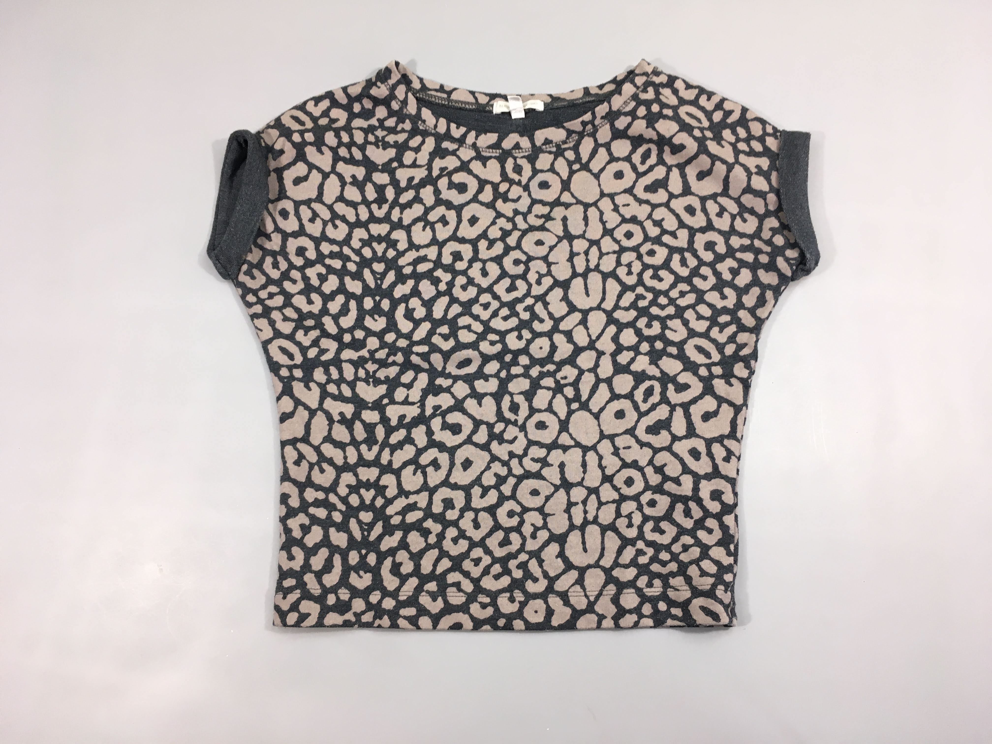 T-shirt m.c noir/beige léopard-bouloché