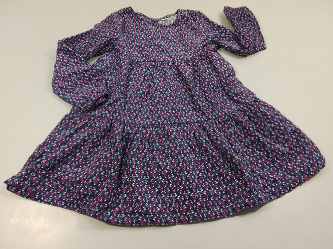 Robe m.l velours côtelé bleu marine à motifs rouge, bleu, blanc, moins cher chez Petit Kiwi