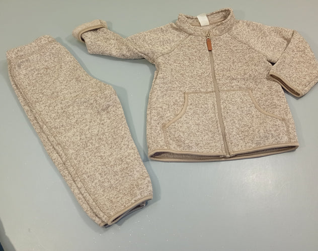 Ensemble gilet zippé  beige chiné + Pantalon assorti, moins cher chez Petit Kiwi