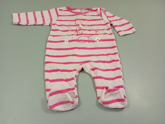 Pyjama velours  rose clair rayé rose, lapine, moins cher chez Petit Kiwi