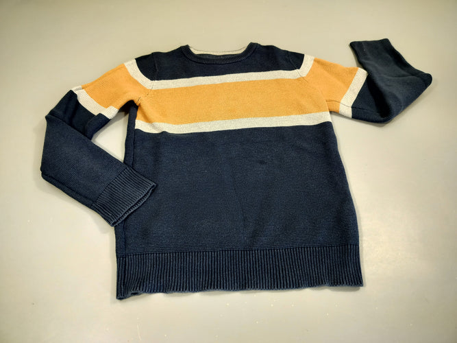 Pull bleu marine,, gris, jaune moutarde. Taché, moins cher chez Petit Kiwi