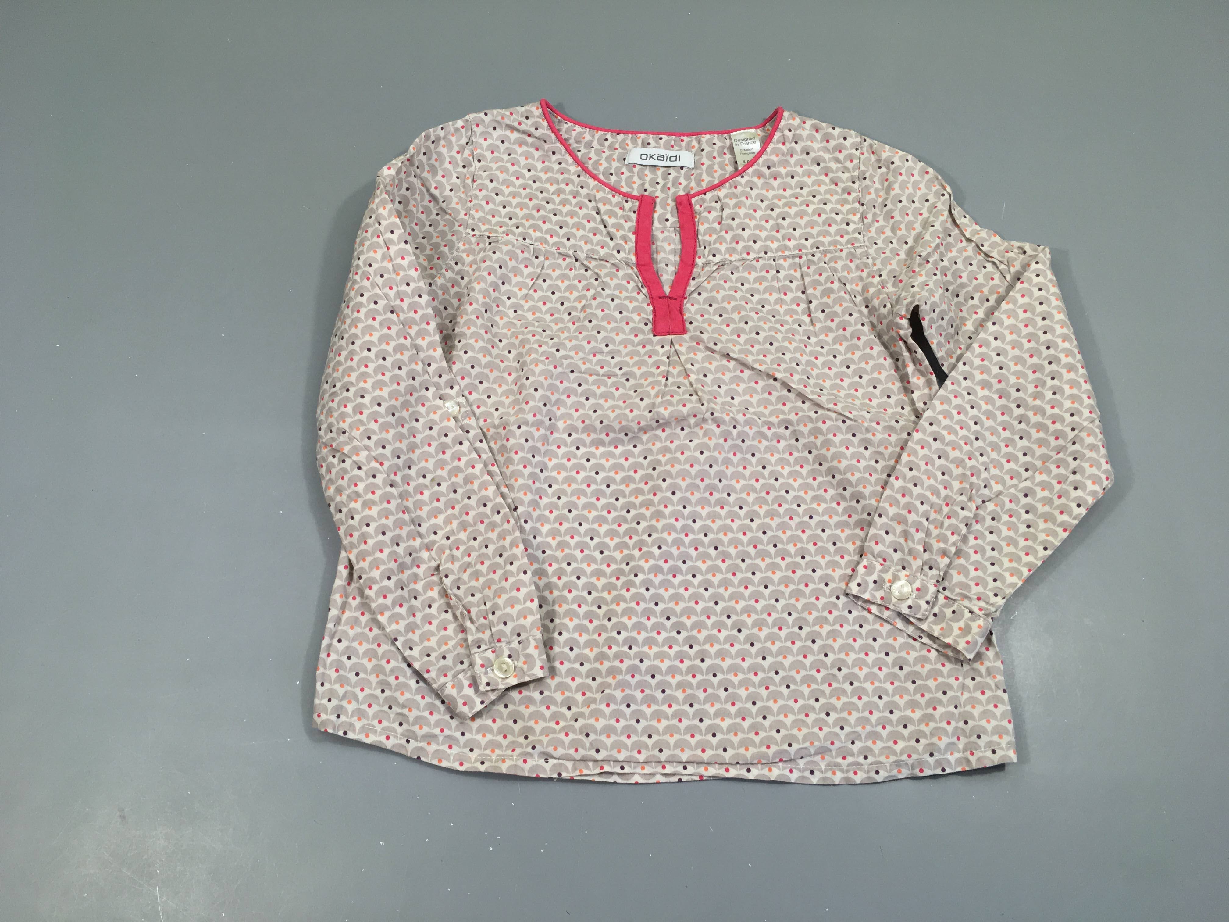 Blouse ml blanc motifs gris/rose