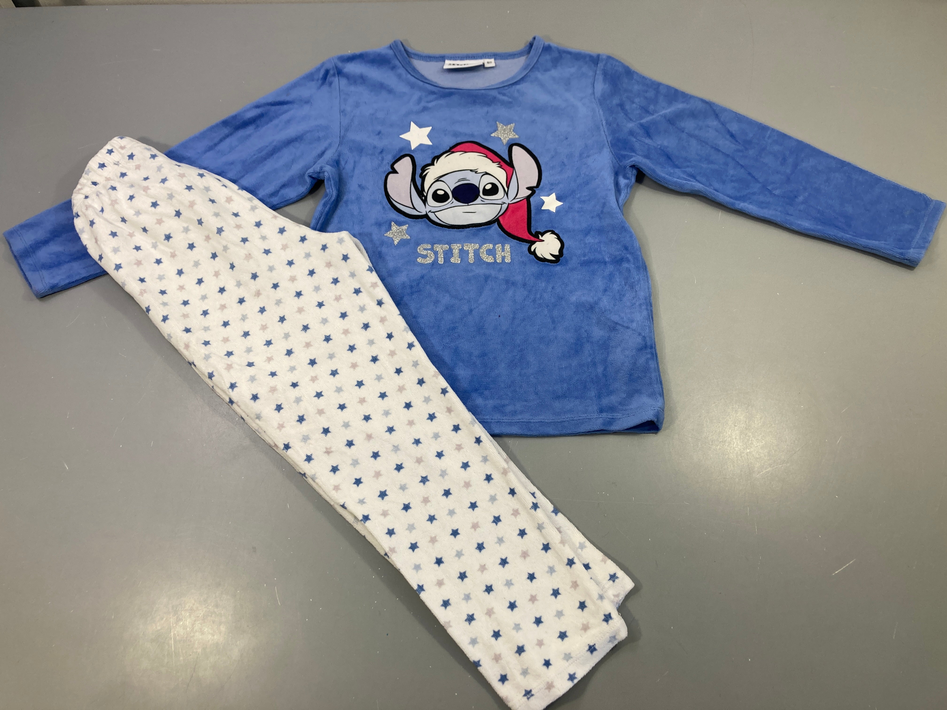 Pyjama 2pcs velours bleu Stitch, écru étoiles