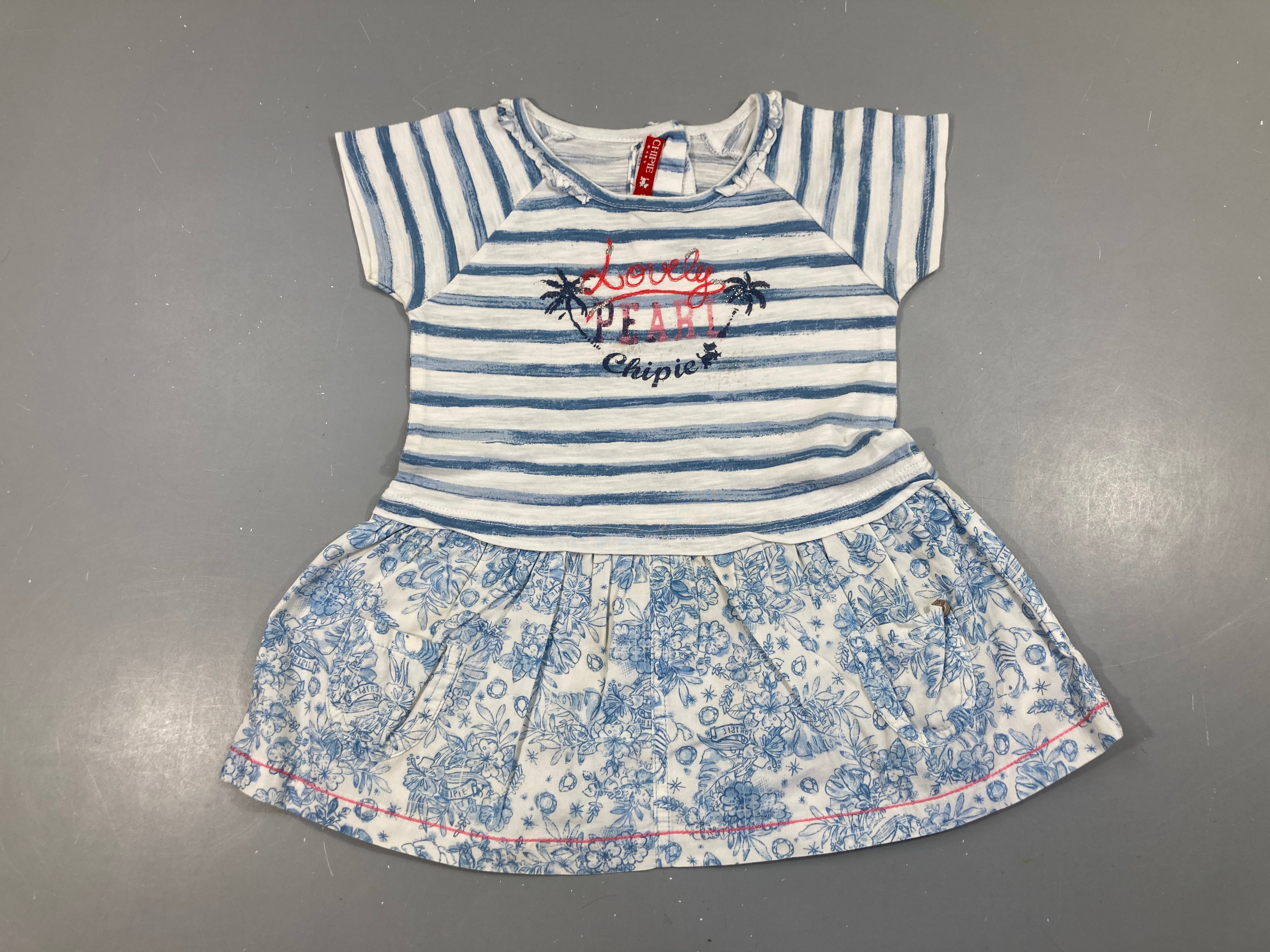 Robe m.c jersey blanc rayé bleu palmiers