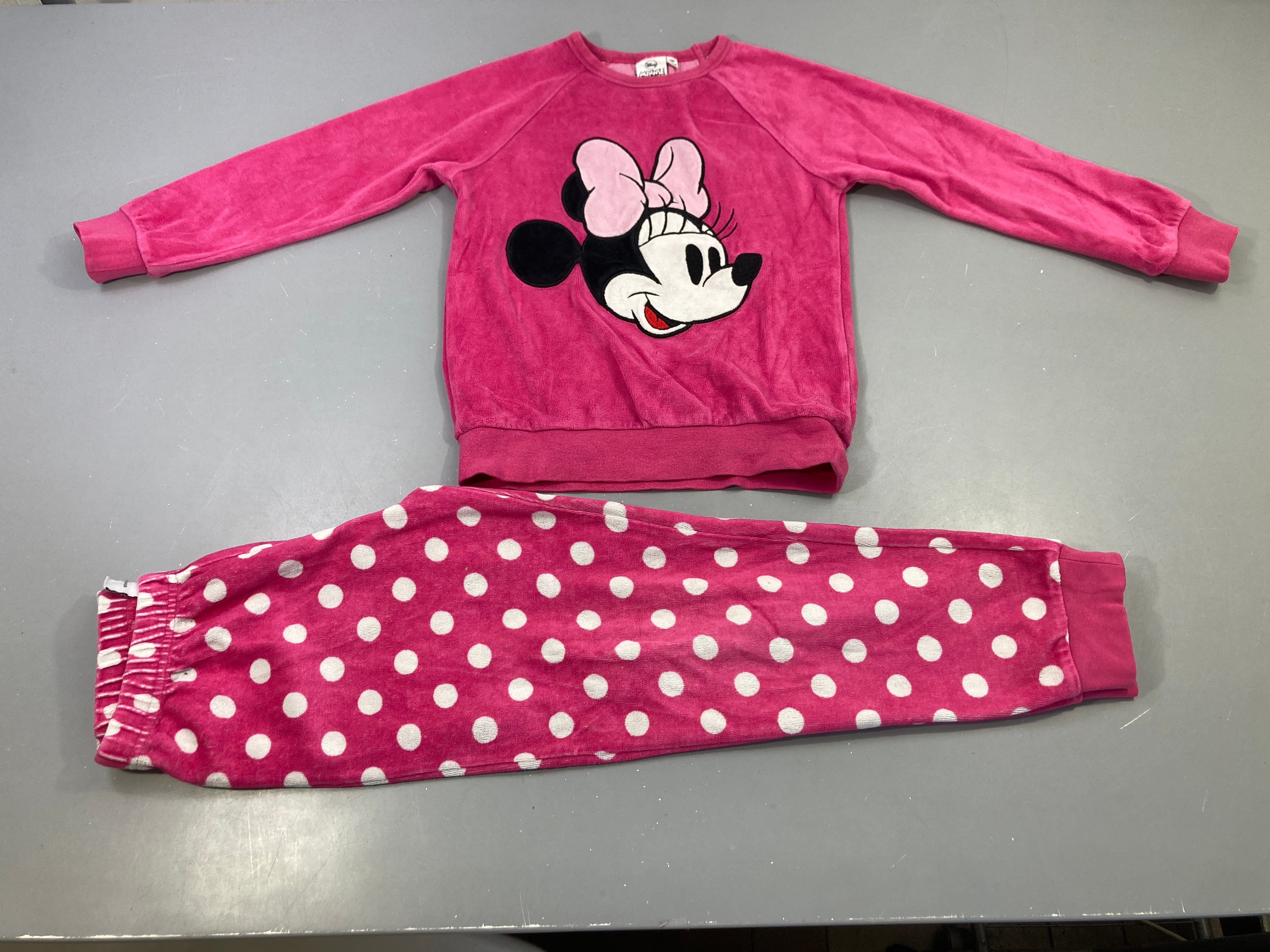 Pyjama 2pcs velours rose Minnie, pois blancs