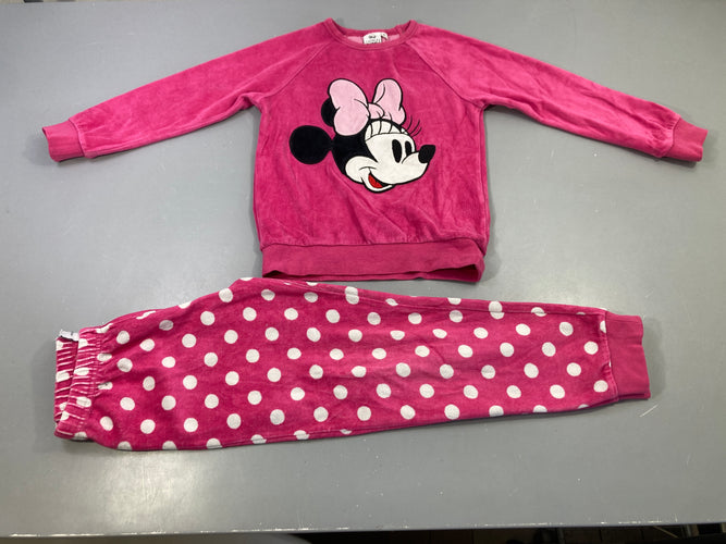 Pyjama 2pcs velours rose Minnie, pois blancs, moins cher chez Petit Kiwi