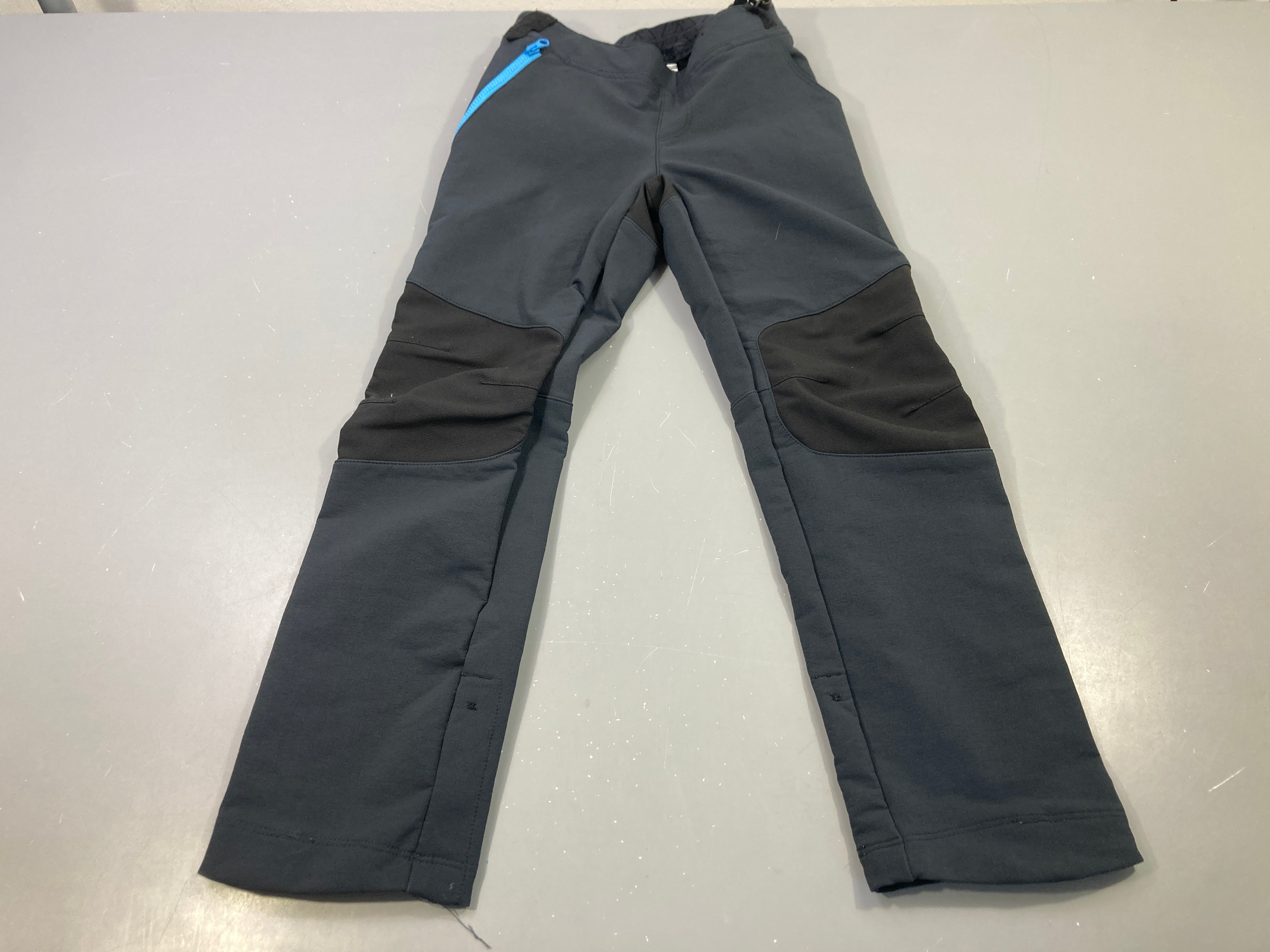 Pantalon de randonnée gris zip bleu, renforts genoux