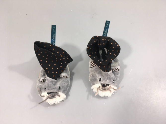 Chaussons velours gris, Les moustaches, moins cher chez Petit Kiwi