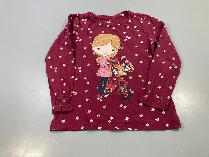T-shirt m.l bordeaux fleurs, fille à vélo, moins cher chez Petit Kiwi