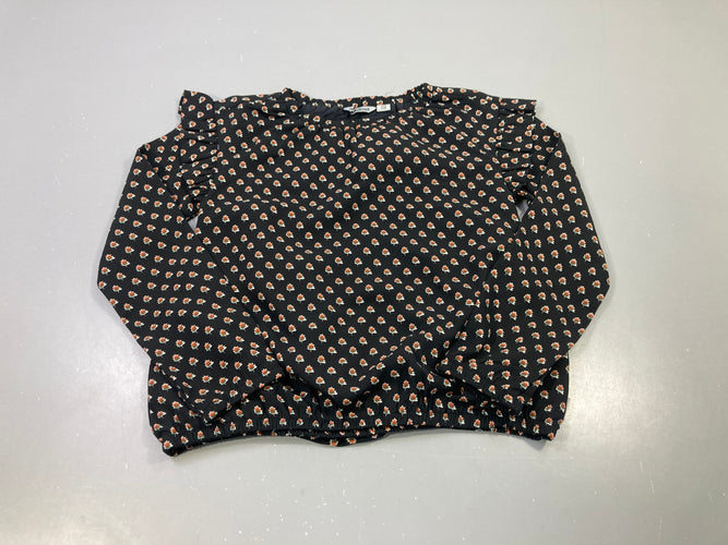 Blouse m.l noire fleurs, volants, moins cher chez Petit Kiwi
