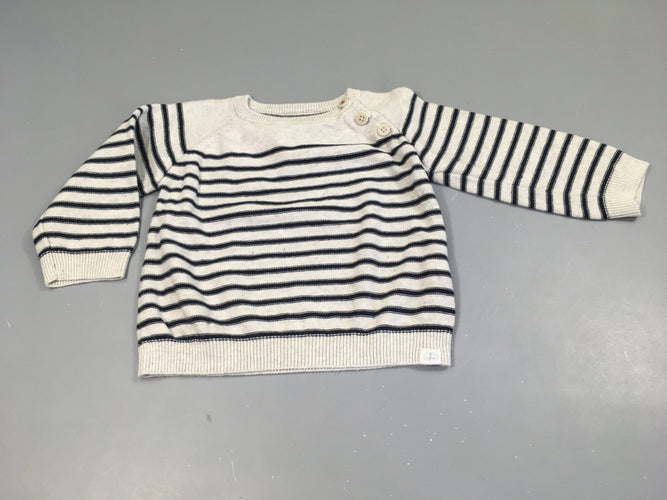 Pull gris chiné rayé bleu marine, moins cher chez Petit Kiwi