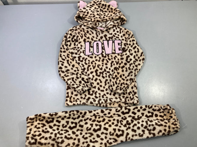 Pyjama 2pcs velours léopard capuche oreilles, Love, moins cher chez Petit Kiwi