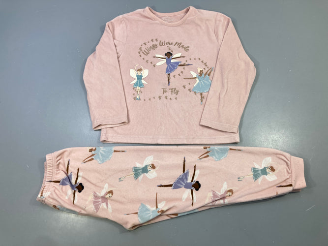 Pyjama 2pcs velours rose fées, Wings were made to fly, moins cher chez Petit Kiwi