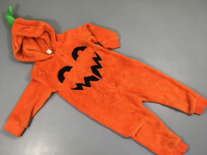 Combinaison velours orange citrouille à capuche, Halloween, moins cher chez Petit Kiwi